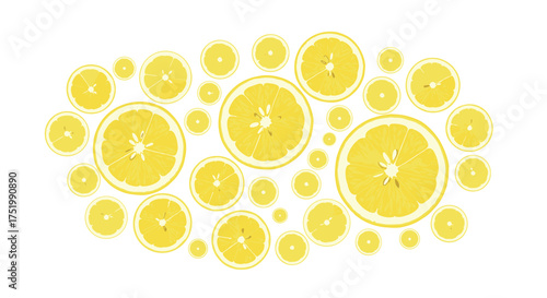 A vibrant and refreshing arrangement of assorted lemon slices creates a cheerful pattern.