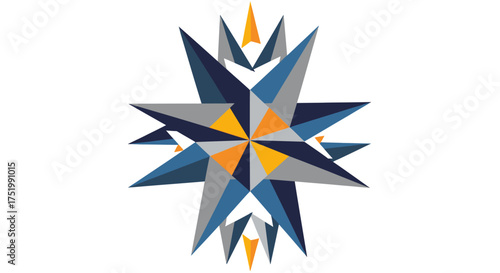 Geometric Compass Rose with Sharp Angular Points and Vibrant Colors