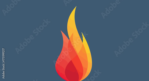 Stylized layered flame illustration with vibrant red, orange, and yellow gradient colors, abstract fire graphic.