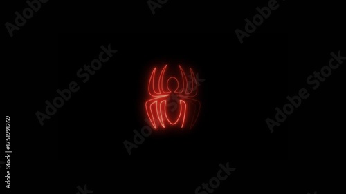 neon spider icon silhouette isolated in animation on black background.4k animation video Perfect for futuristic tech designs, horror themes, digital  and sci 