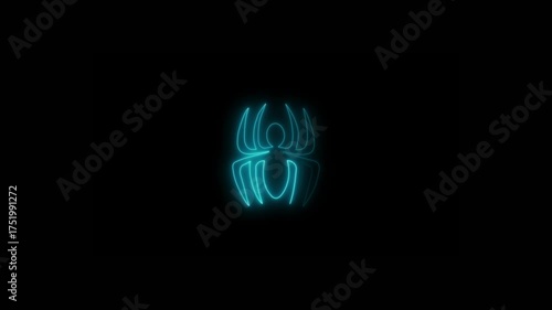 neon spider icon silhouette isolated in animation on black background.4k animation video Perfect for futuristic tech designs, horror themes, digital  and sci 