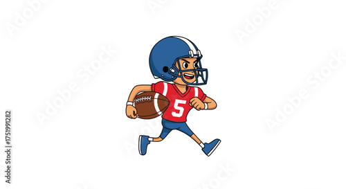 A cartoon player in a football uniform runs with the ball.