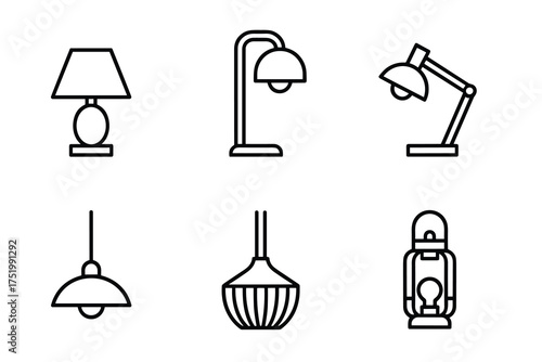 Lamp Icon Set Vector Collection Table Lamps Desk Lamps and Light Fixtures