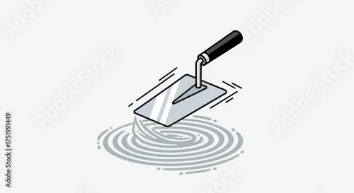 Isometric Trowel Spreading Swirling Cement or Mortar Material