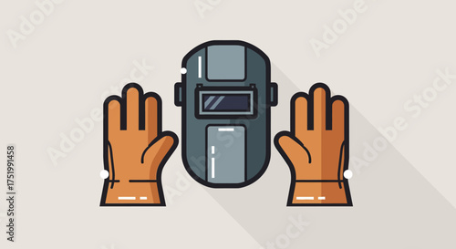 Protective Welding Mask and Leather Gloves for Industrial Safety