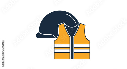 Dark Blue Hard Hat and Orange Safety Vest Icon