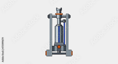 Vector Illustration of a Hydraulic Cylinder with Orange and Blue Accents