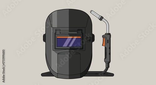 Black Welding Helmet with Orange Trigger and Silver Torch