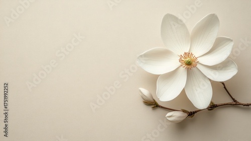 White Magnolia Flower on Beige Background
