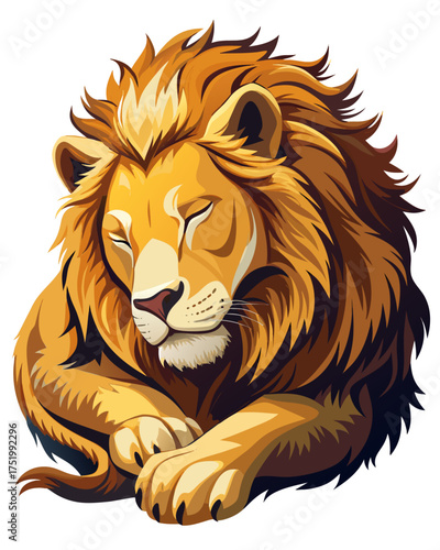 Lion,sleeping , real print Style, white background