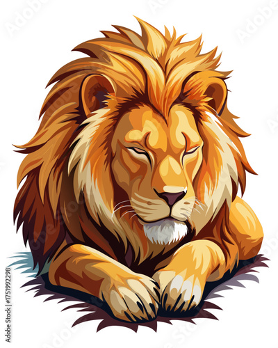 Lion,sleeping , real print Style, white background