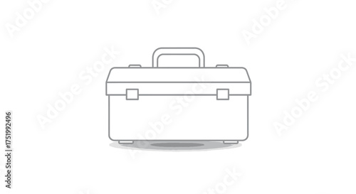 Gray Outline of a Rectangular Tool Box with Handle and Latches