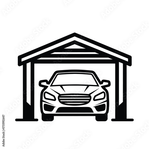 Car Inside Garage Icon Vector Illustration Keywords: car, automobile, vehicle, garage, carport