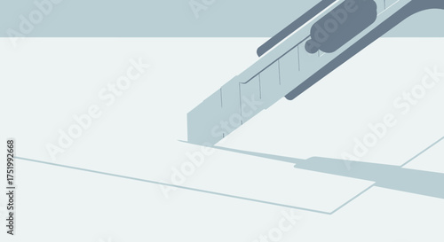 Minimalist Illustration of a Utility Knife Cutting Paper