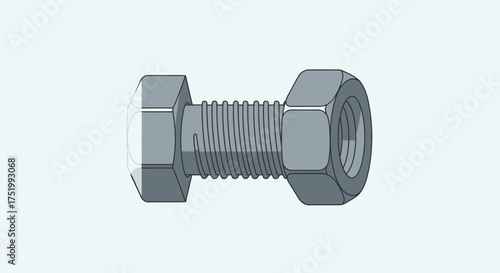 Gray Metal Bolt with Two Hex Nuts Illustration