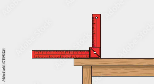 Bright red L-shaped measuring tool with clear ruler markings and white circular details