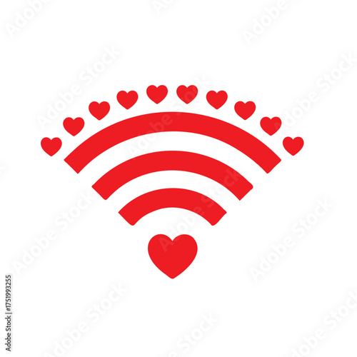 Red Wi- Fi symbol with hearts on white background wifi wi-fi