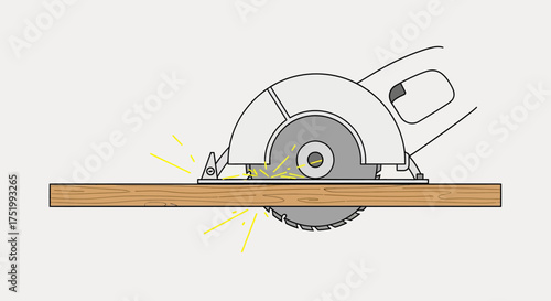 Circular Saw Cutting Wood with Sparks Illustration
