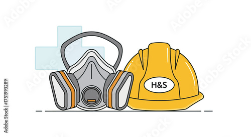 Yellow Hard Hat and Respirator Mask for Safety