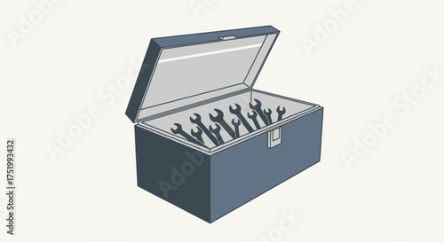 Open Toolbox Filled with Wrenches, Mechanic Tools, Repair Equipment