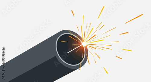 Gray Pipe with Welding Sparks Illustration on White Background