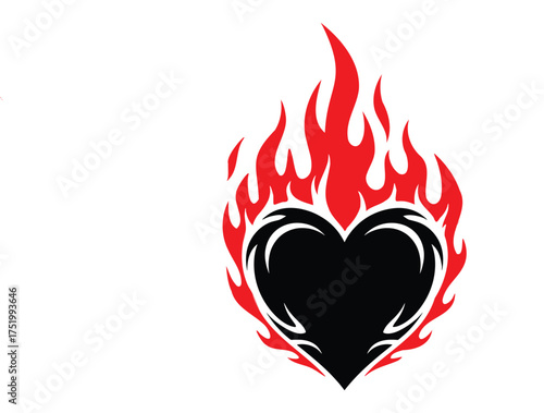 Black heart surrounded by red flames tribal design abstract ablaze
