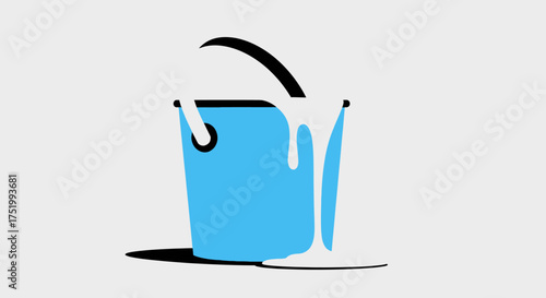 Simple Blue Paint Bucket with White Paint Dripping Down
