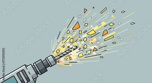 Vector Illustration of a Drilling Machine in Action, Abstract Style