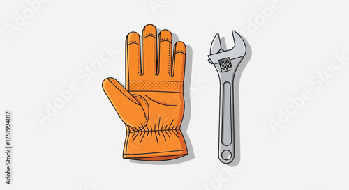Orange Leather Work Glove with Detailed Stitching and Design