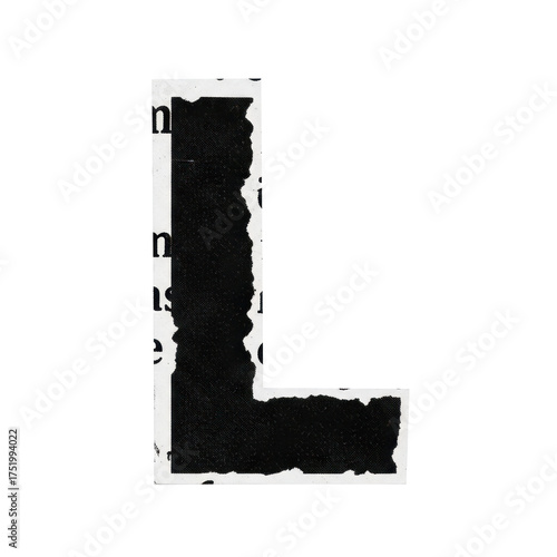 Torn newspaper letter L graphic design element with textured font for bold headlines and modern branding