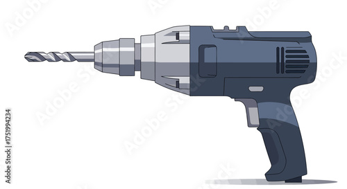 Modern electric power drill with a sharp metal bit, depicted in a clean, stylized vector illustration.