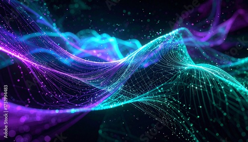 Wallpaper Mural Abstract glowing energy waves with glittering particles on a dark background Torontodigital.ca