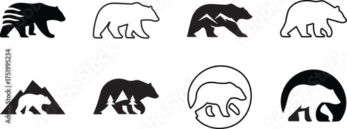 Silhouette of Black Bear, isolated  and outline shape(Vector)