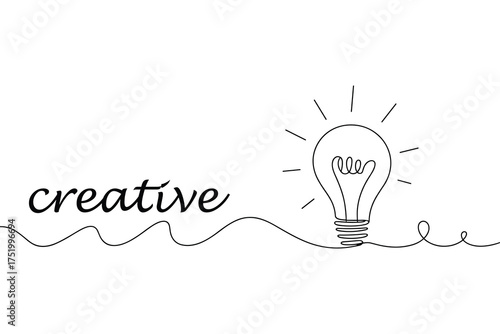Fotografie Creative Idea Light Bulb Vector Spark Inspiration Innovation Single Line Art