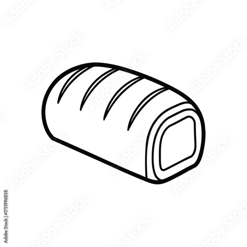 Minimal black line art vector of single bread loaf, isolated on white background, clean flat icon