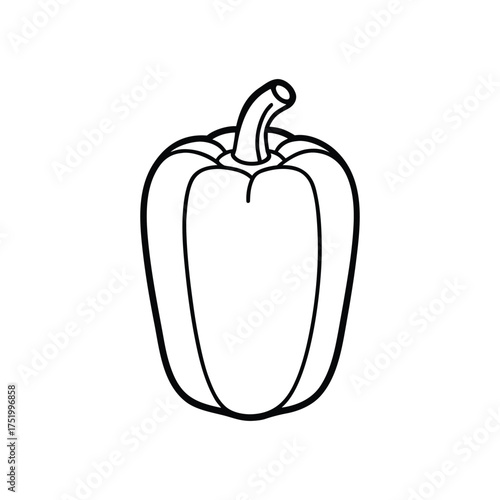 Minimal black line art vector of single bell pepper, isolated on white background, clean flat Minimal icon