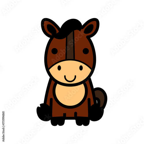 Adorable pony cartoon character with a sweet smile, perfect for children's books, educational materials, and charming design projects, delightful and engaging