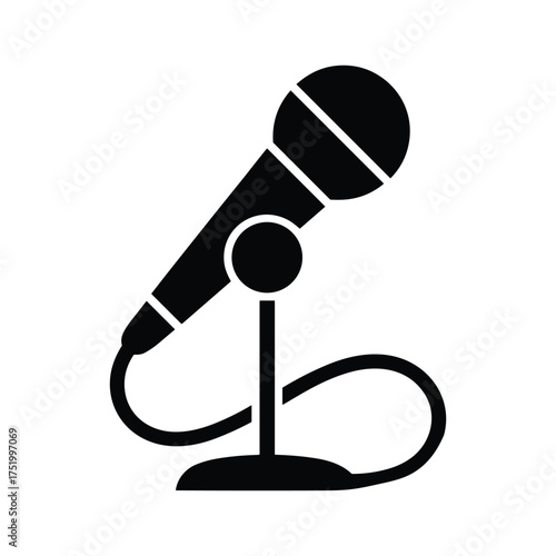 Standing Microphone Vector Icon for Podcast Recording and Vocal Performance