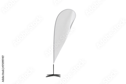 Blank white teardrop advertising banner flag on black background providing a clean and modern promotional display solution ideal for branding