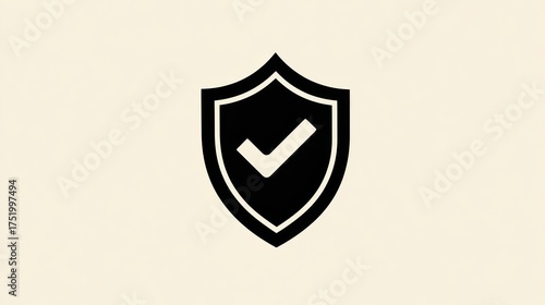Free Download Minimalist Black Shield Icon with White Checkmark on Cream Background - GFXLoad