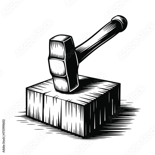 Sledge Hammer Vector Illustration Driving Wedge Splitting Mallet Tool