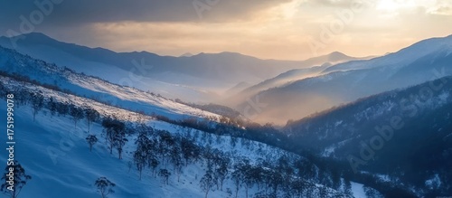 Wallpaper Mural Snowy Mountain Landscape at Sunset Torontodigital.ca