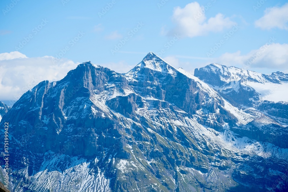 Fototapeta premium Snow-covered peaks of the Swiss Alps under a blue sky
