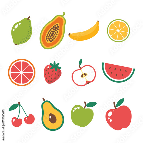 Vibrant Fruit Selection Vector: Diverse Collection of Fruits icon vector