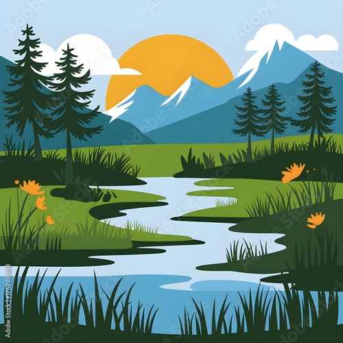 World Wetlands Day Celebrate Nature’s Water Guardians Beautiful Wetland Landscape Illustration for World Wetlands Day Wetlands Preservation Art – Celebrate World Wetlands Day