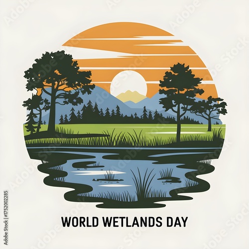 World Wetlands Day Celebrate Nature’s Water Guardians Beautiful Wetland Landscape Illustration for World Wetlands Day Wetlands Preservation Art – Celebrate World Wetlands Day
