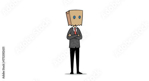 Vector Cartoon Stick Figure Illustration of Businessman with Paper Bag on Head – Concept of Hiding from Problems
