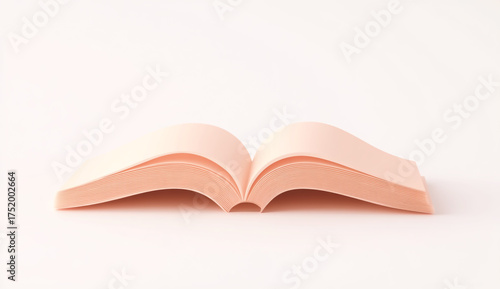 Open book isolated on white background, featuring a simple, clean design with light pink pages, perfect for showcasing content or ideas
