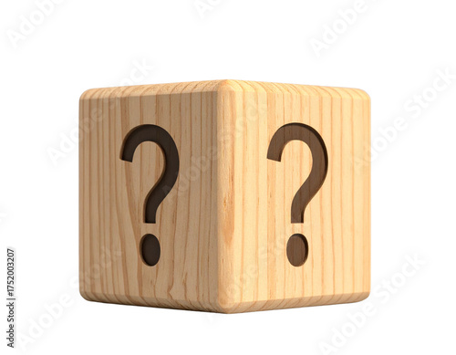 Wooden Cube with Question Mark Icon Concept PNG