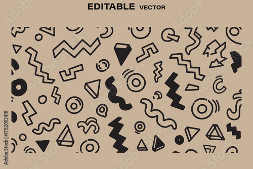 Abstract black and white geometric doodle pattern on a textured background